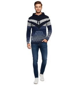 Sudadera deportiva de punto con capucha para hombre en diseño de bloques de color, suéter con bolsillo tipo canguro, sudadera con capucha 13311 marina