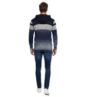 Sportlicher Herren Strick Kapuzen-Pullover im Colorblock Design Sweater mit Kängurutasche Hoodie 13311 Marine
