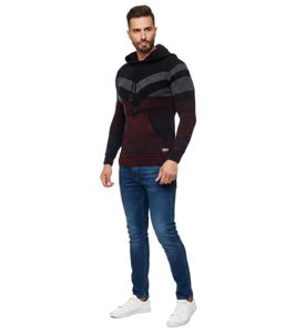 Sudadera deportiva de punto con capucha para hombre en diseño de bloques de color, con bolsillo tipo canguro, 13311, burdeos