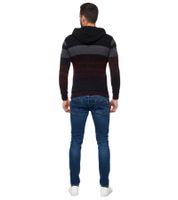 Sportlicher Herren Strick Kapuzen-Pullover im Colorblock Design Sweater mit Kängurutasche Hoodie 13311 Weinrot/Schwarz