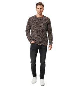 Jersey moderno para hombre de punto fino y suave, con un diseño atemporal y cuello redondo clásico 13246 Marrón/Blanco 