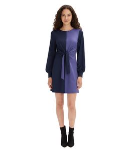 Robe classique pour femme avec ceinture, manches longues, robe décontractée bleue 939928