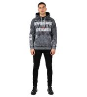Stylish Men's Vintage-Washed Hoodie with Grunge Print Sweatshirt 19124 Black
