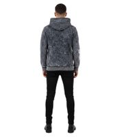 Stylish Men's Vintage-Washed Hoodie with Grunge Print Sweatshirt 19124 Black