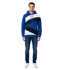 Men's contrasting color-blocked hooded sweatshirt, slim fit hoodie, 13245, black/white/saxophone blue