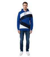 Men's contrasting color-blocked hooded sweatshirt, slim fit hoodie, 13245, black/white/saxophone blue