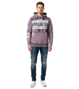 Stylish Men's Vintage-Washed Hoodie with Grunge Print Sweatshirt 19124 Anthracite