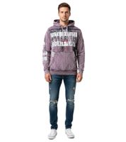 Stylish Men's Vintage-Washed Hoodie with Grunge Print Sweatshirt 19124 Anthracite