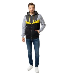 Sporty and modern men's hooded jacket in a trendy color-block design 19043 Gray/Black/Yellow