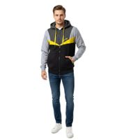 Sporty and modern men's hooded jacket in a trendy color-block design 19043 Gray/Black/Yellow