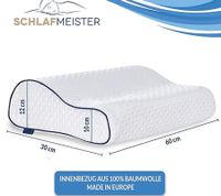 Thermoregulating SCHLAFMEISTER Bat Pillow, Head and Neck Support Pillow, OEKO-TEX Certified, Allergy-Friendly Pillow, 60x30x10cm, White