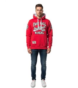Sweat à capuche rouge décontracté pour homme avec logo imprimé et poche kangourou 6915