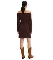 Abito da donna con spalle scoperte, scollo in crêpe testurizzato, maniche lunghe, abito casual 925514 Marrone