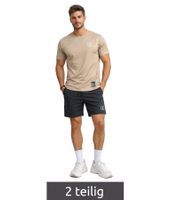 Ensemble de sport 2 pièces ON THAT ASS Bolt pour homme, tenue de gym avec t-shirt et short, coloris camel/noir