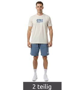 Ensemble de sport 2 pièces pour homme Armand, comprenant un t-shirt et un short beige/bleu.