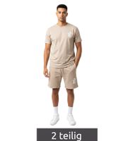 2-Piece ON THAT ASS Brooklyn Men's Summer Set Performance with Clean Design Outfit with T-Shirt & Shorts Beige