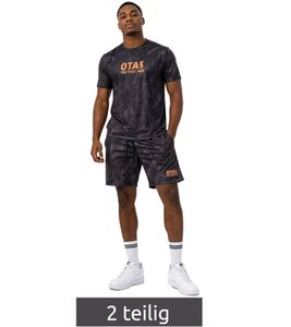 Ensemble de sport homme ON THAT ASS Team 2 pièces - Tenue de performance, imprimé marbré, avec t-shirt et short, noir/orange