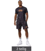 Ensemble de sport homme ON THAT ASS Team 2 pièces - Tenue de performance, imprimé marbré, avec t-shirt et short, noir/orange