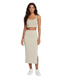 Jupe midi Nike pour femme, côtelée avec logo Swoosh brodé, en coton beige FQ1636-104