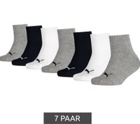 Lot de 7 paires de chaussettes PUMA Kids en coton mi-mollet pour filles et garçons, coutures plates, référence 701222092 002, coloris noir/blanc/gris