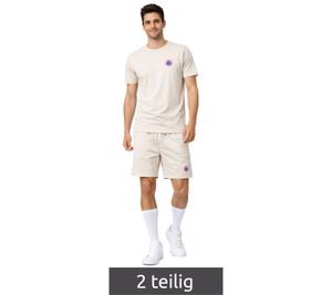 ON THAT ASS Men's Summer Set, 2-Piece: Cotton T-Shirt & Jersey Shorts, Modern Streetwear Outfit, Beige