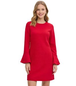 Textured Women's Summer Dress, Mini Dress with Long Sleeves, Vacation Dress 910257 Red