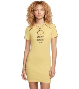 Robe Nike femme à manches courtes, imprimé logo, 100 % coton, jaune (HF5955-700)