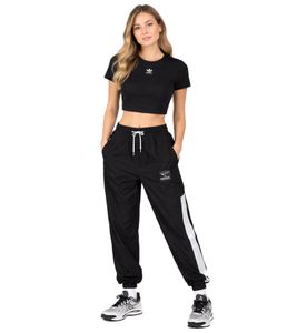 adidas Damen Rippstrick-T-Shirt Crop-Top mit gesticktem Logo Baumwoll-Shirt II8057 Schwarz