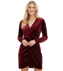 Timeless Women's Mini Velvet Party Dress with Long Sleeves 923699 Bordeaux Red