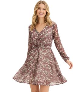 Summer Women's Mini Dress with Paisley Pattern Chiffon Dress 928788 Beige/Purple/Gray