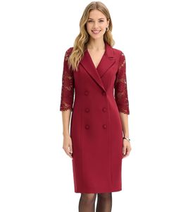 Classic Women's Business Mini Dress with Lace and Double-Breasted Buttons 921519 Burgundy