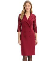 Classic Women's Business Mini Dress with Lace and Double-Breasted Buttons 921519 Burgundy