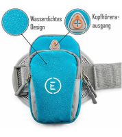 Echelon Lime Sports Armband Pouch for Phones with Headphone Opening, Jogging Armband, Phone Case, Blue