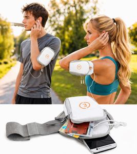 Echelon Lime Sportarmband-Tasche fürs Handy mit Kopfhöreröffnung Jogging-Armband Handy-Hülle 30cm Armumfang Weiß