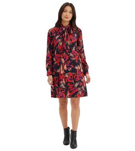Wide Women's Mini Dress with Floral Print and Tie Neck Chiffon Dress 937133 Blue/Red/Multicolor
