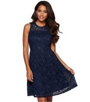 Feminine Women's Evening Dress with Beautiful Lace and Sequins Mini Dress 925997 Blue