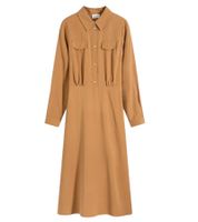 Classic Women's Shirt Dress in Viscose Blend Maxi Dress 943847 Light Brown