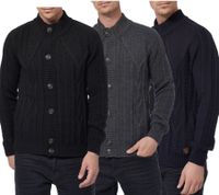 Classic Men's Chunky Knit Cardigan with Stand-Up Collar and Button Placket - Textured Cardigan 13401 - Black, Navy, or Gray