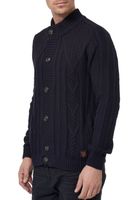 Classic Men's Chunky Knit Cardigan with Stand-Up Collar and Button Placket - Textured Cardigan 13401 - Black, Navy, or Gray