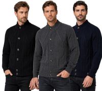 Classic Men's Chunky Knit Cardigan with Stand-Up Collar and Button Placket - Textured Cardigan 13401 - Black, Navy, or Gray