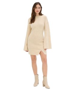 Cozy Women's Knit Dress with Bell Sleeves, Wool Dress, Mini Dress 922959 Sand-Beige