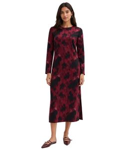 Abito midi da donna in raso con stampa astratta, abito da sera 927049 Rosso/Nero