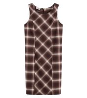 Elegante abito da donna a quadri, abito da sera, mini abito, senza maniche, 938009 Marrone/Bianco