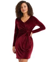 Women's Mini Dress in Shiny Velvet with Knot Detail, Evening Dress 908136, Wine Red