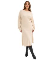 Vestido de punto cómodo para mujer con costuras decorativas a juego, vestido midi 938974 color arena-beige