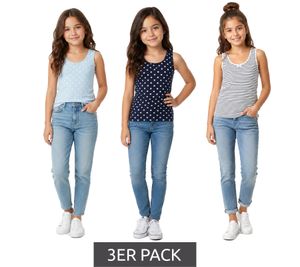 3-Pack Girls' Cotton Tank Top 954821 Navy/Light Blue/White