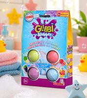 GLIBBI Bath Bombs - Fizzy Bath Additive for Children Ages 3 and Up - 4 Bath Bombs with Color & Fragrance - Assorted Colors