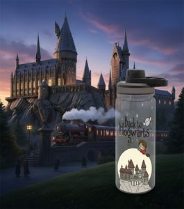 Harry Potter Trinkflasche „Back to Hogwarts“ 700 ml mit Schraubdeckel im magischen Design Transparent/Schwarz/Grau 