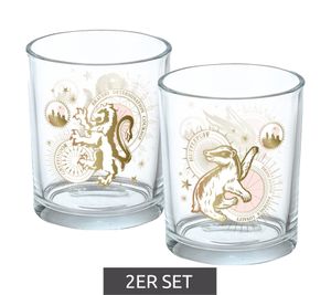 Set of 2 Harry Potter Glasses with Mystical Creatures, Drinking Glasses, Fan Merchandise, 400ml, White/Gold