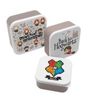 Harry Potter Lunchbox Set, 3-Piece with Hogwarts Crest & Character Design, Bread Storage Box, Gray